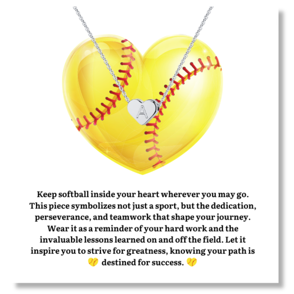 Softball Heart Initial Necklace Sportybella - Main Image