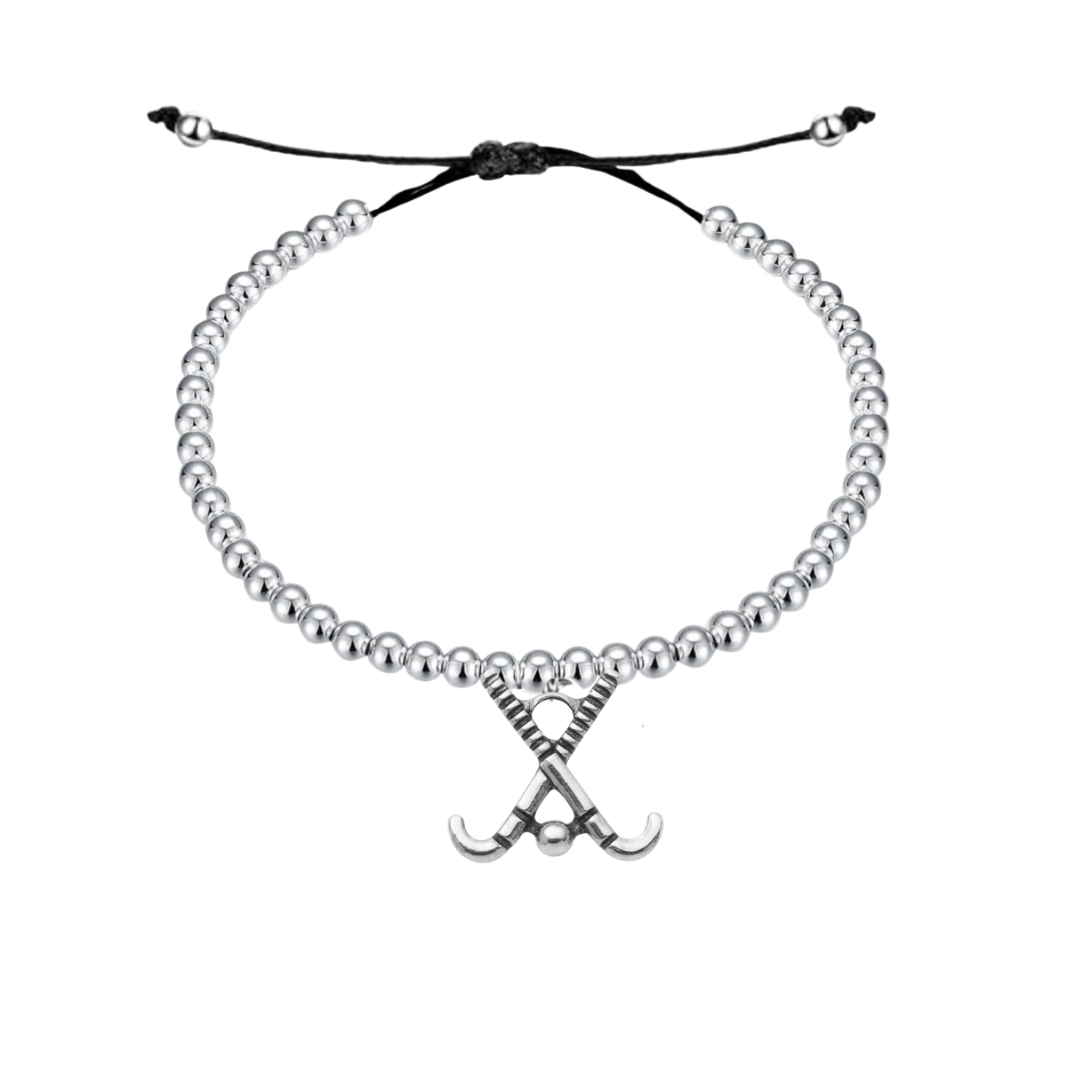 Silver Field Hockey Beaded String Bracelet