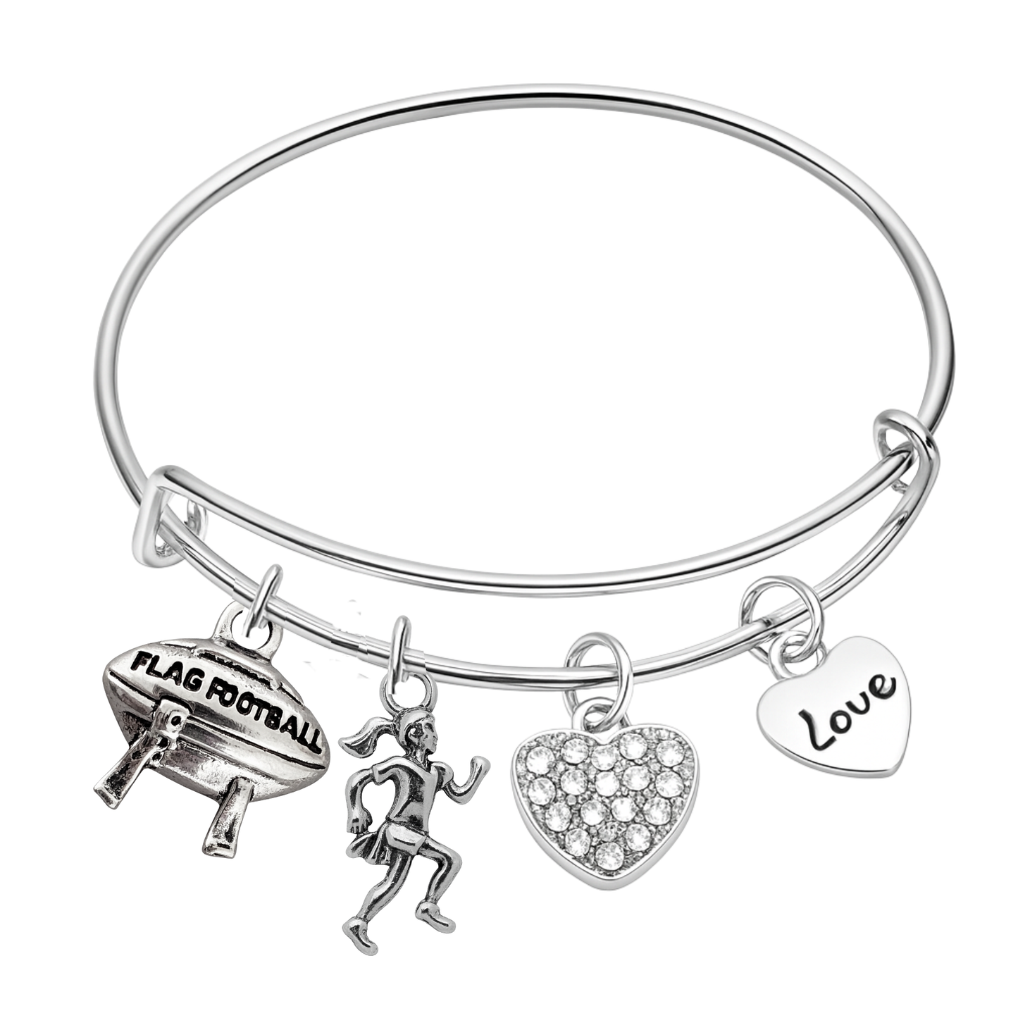Flag Football Bangle Bracelet – Adjustable Silver Charm Jewelry Gift