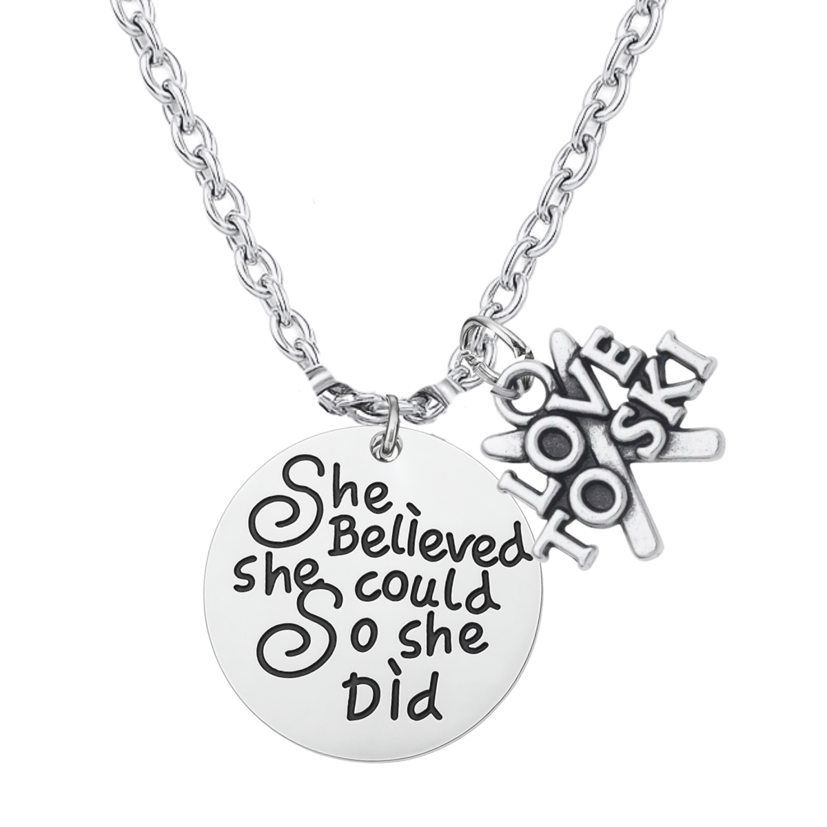 She Believed She Could So She Did Ski Necklace – Inspirational Skier Pendant | Sportybella