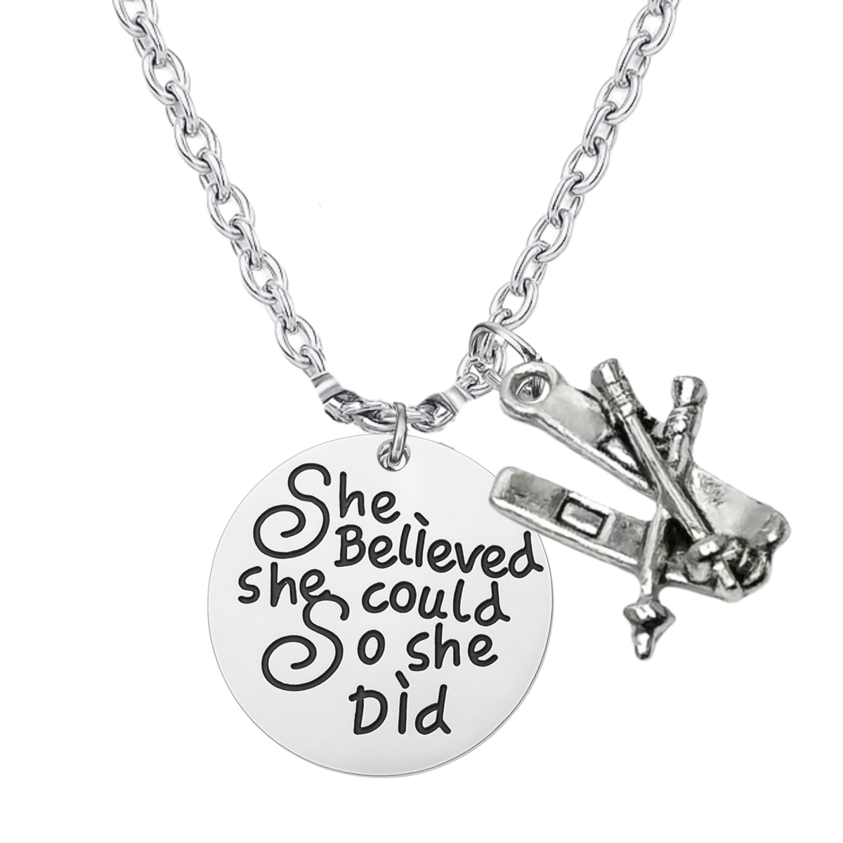 She Believed She Could So She Did Ski Necklace – Inspirational Skier Pendant | Sportybella