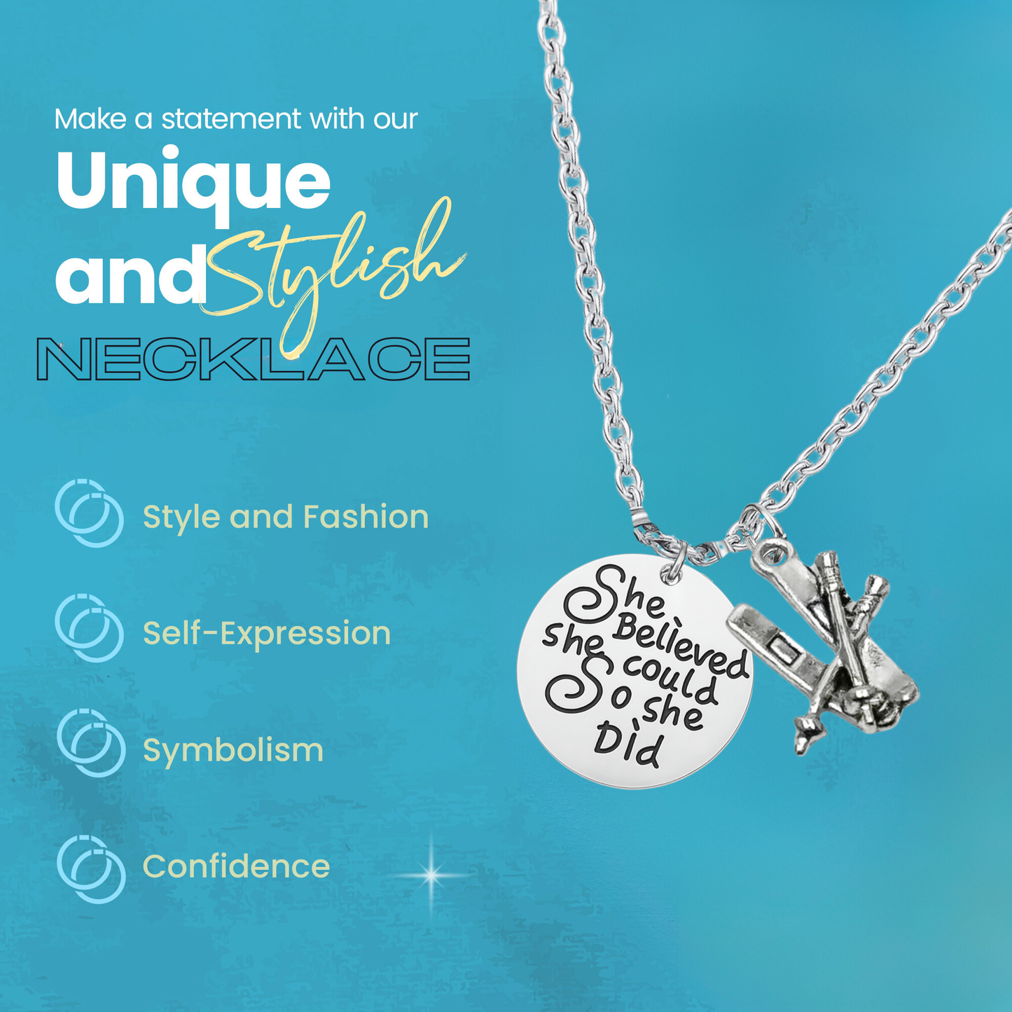 She Believed She Could So She Did Ski Necklace – Inspirational Skier Pendant | Sportybella