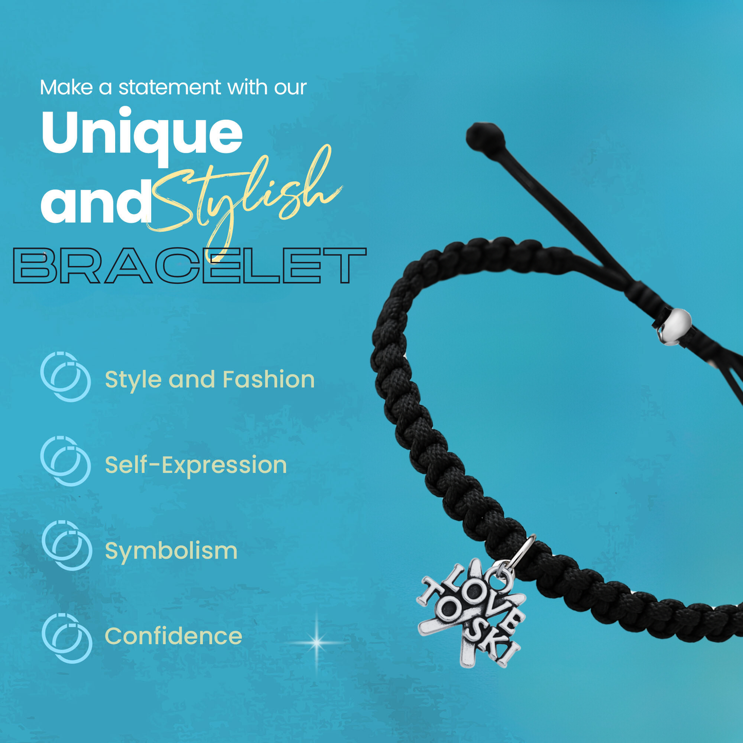 Ski Rope Bracelet – Adjustable Macramé Ski Charm Bracelet | Pick Color