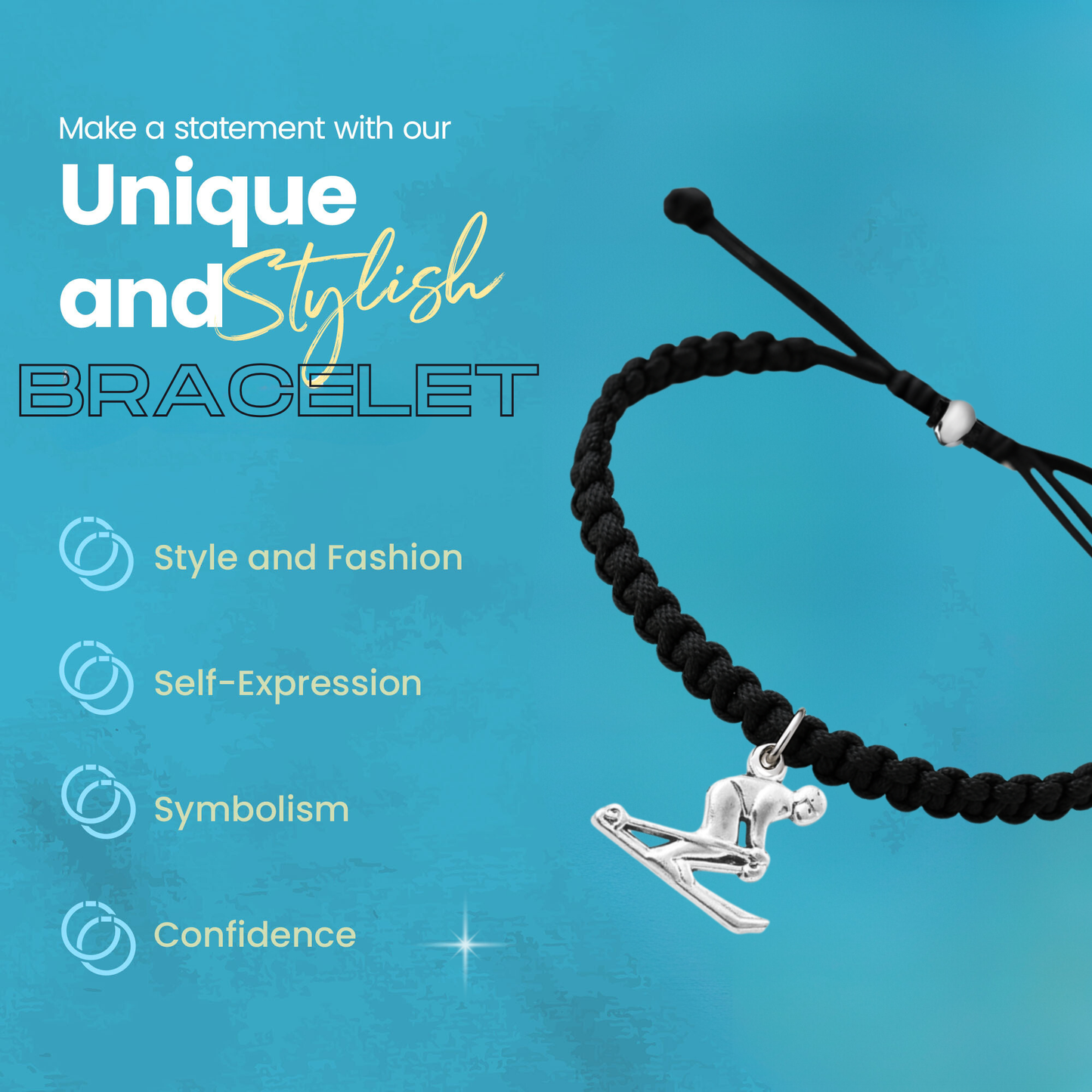 Skier Rope Bracelet – Adjustable Macramé Ski Charm Bracelet | Pick Color