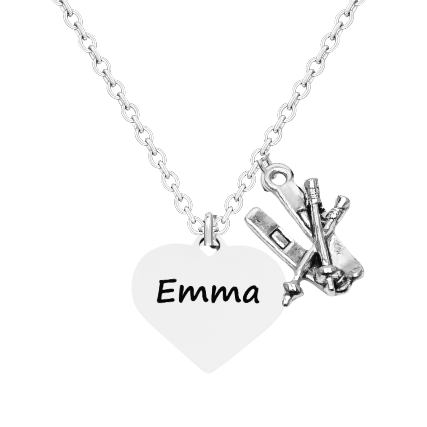 Personalized Ski Necklace – Custom Name Heart Pendant with Love to Ski or Skier Charm | Sportybella