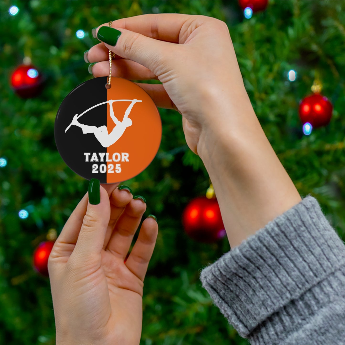 Pole Vault Ornament, 2025 Personalized Boys Track and Field Christmas Ornament, Ceramic Tree Ornament