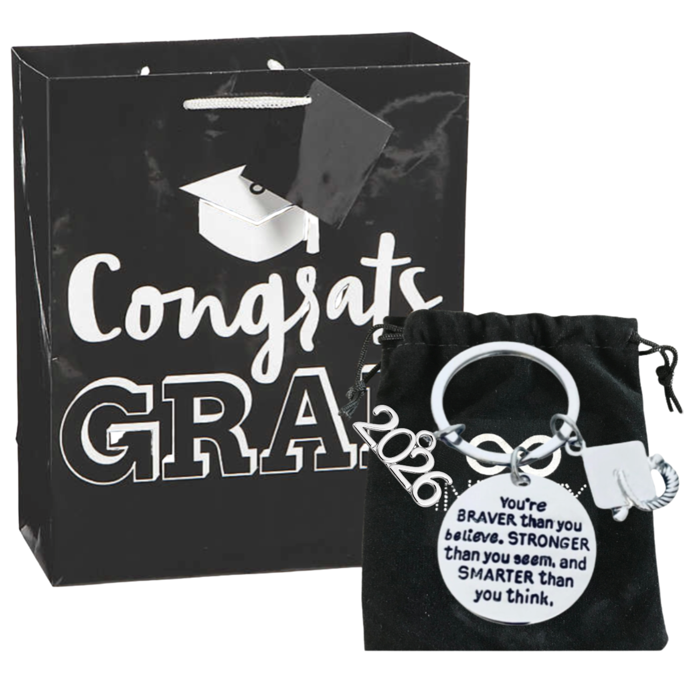 2026 Graduation Gift Set, Braver Than You Believe Keychain & Gift Bag
