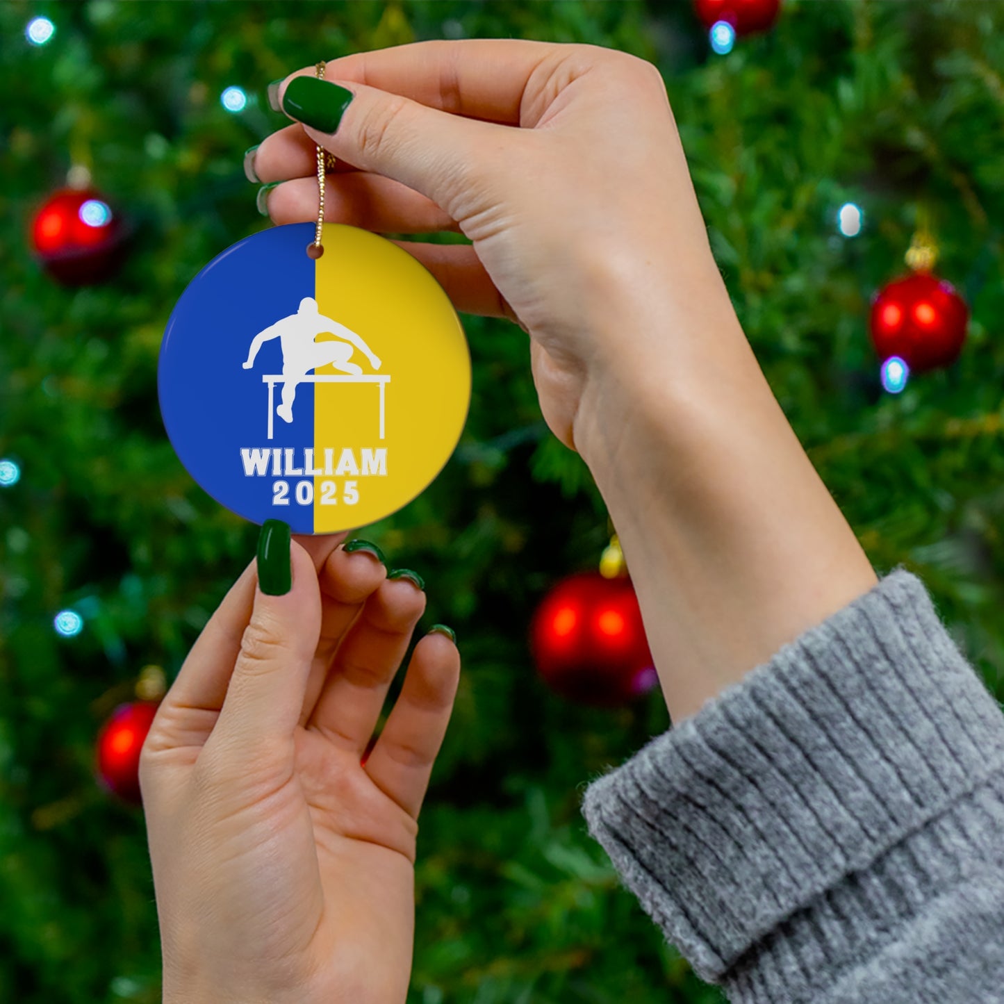 Track and Field Ornament, 2025 Personalized Boys Hurdle Christmas Ornament, Ceramic Tree Ornament For Runners