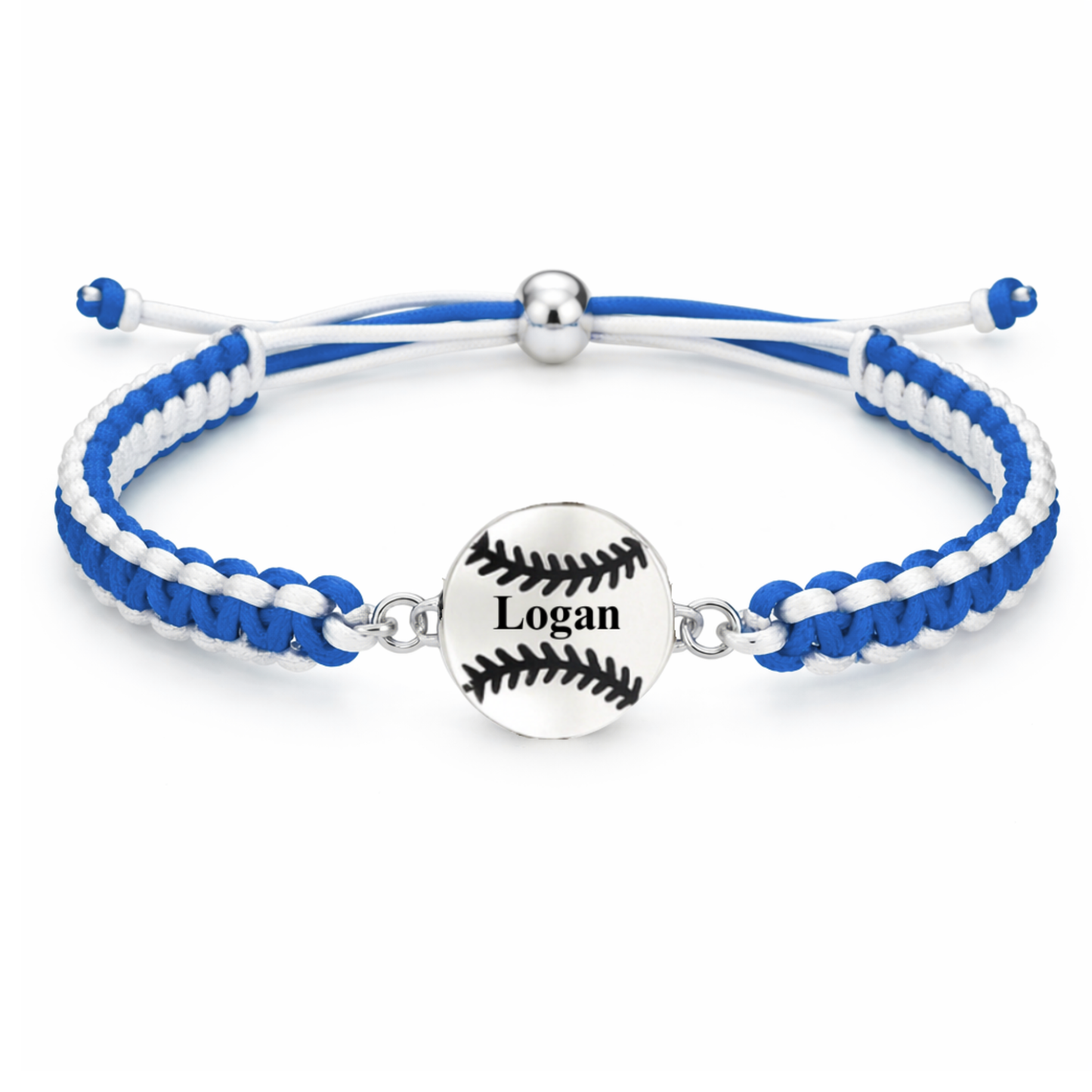 Personalized Multi Colored Baseball Charm Connector Rope Bracelet - Pick Colors