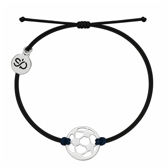 Adjustable black rope bracelet with stainless steel soccer ball charm for women, teens, and girls