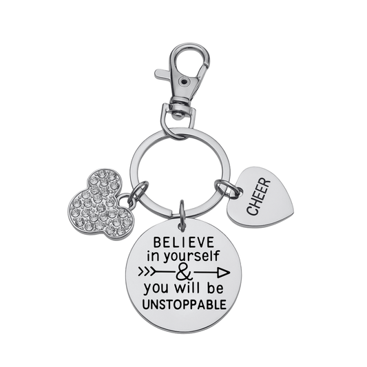 Cheer Believe in Yourself Zipper Pull Keychain - D2, Summit, Worlds Gift
