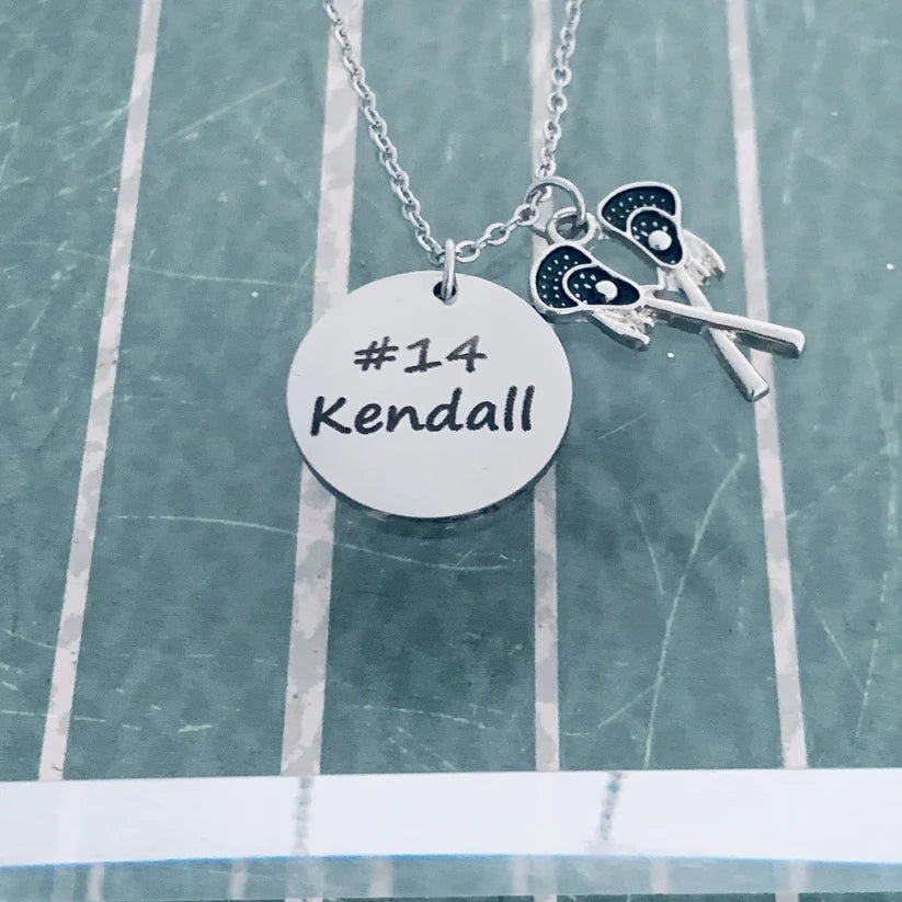 Engraved Lacrosse Charm Necklace - Pick Style