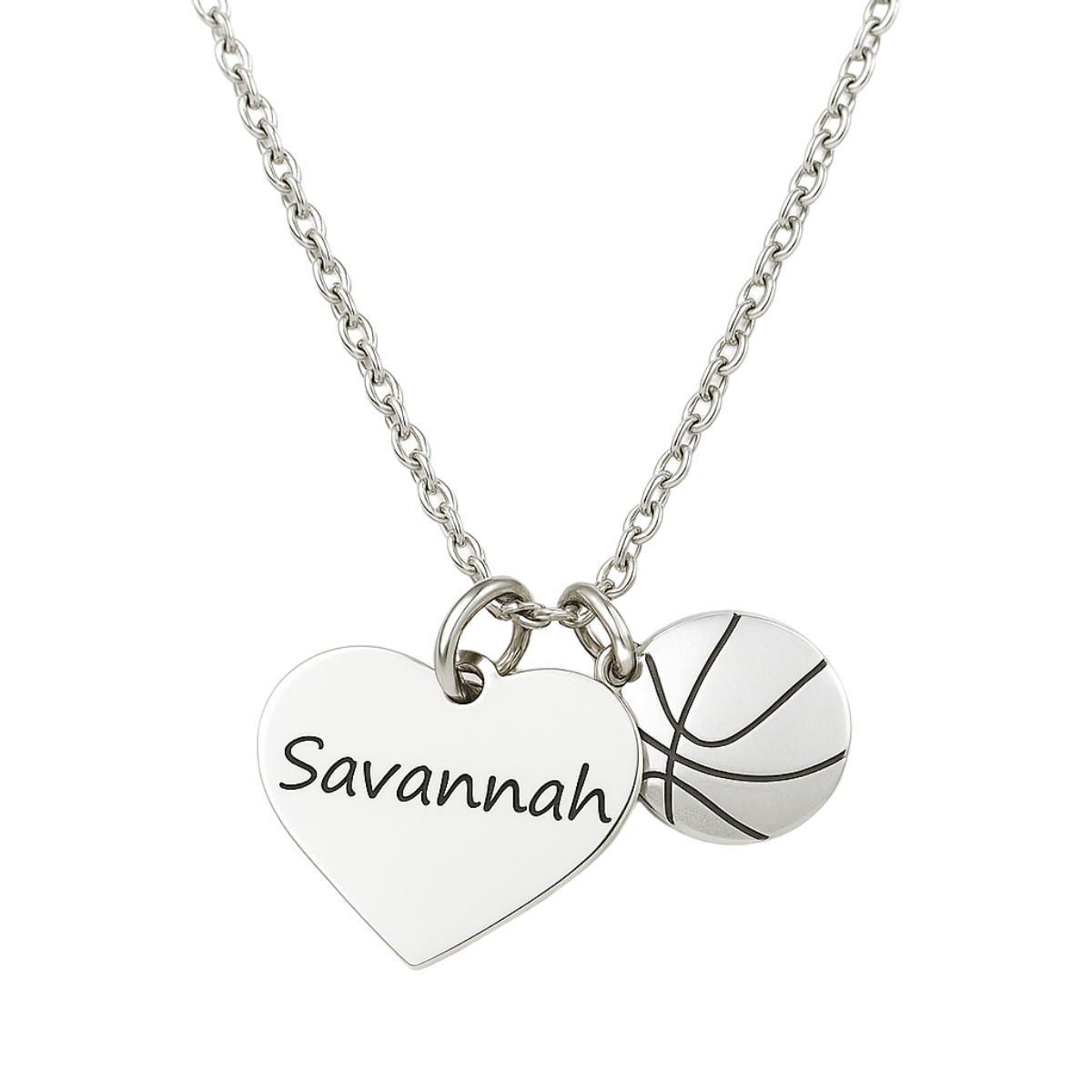 Engraved Basketball Heart Name Necklace