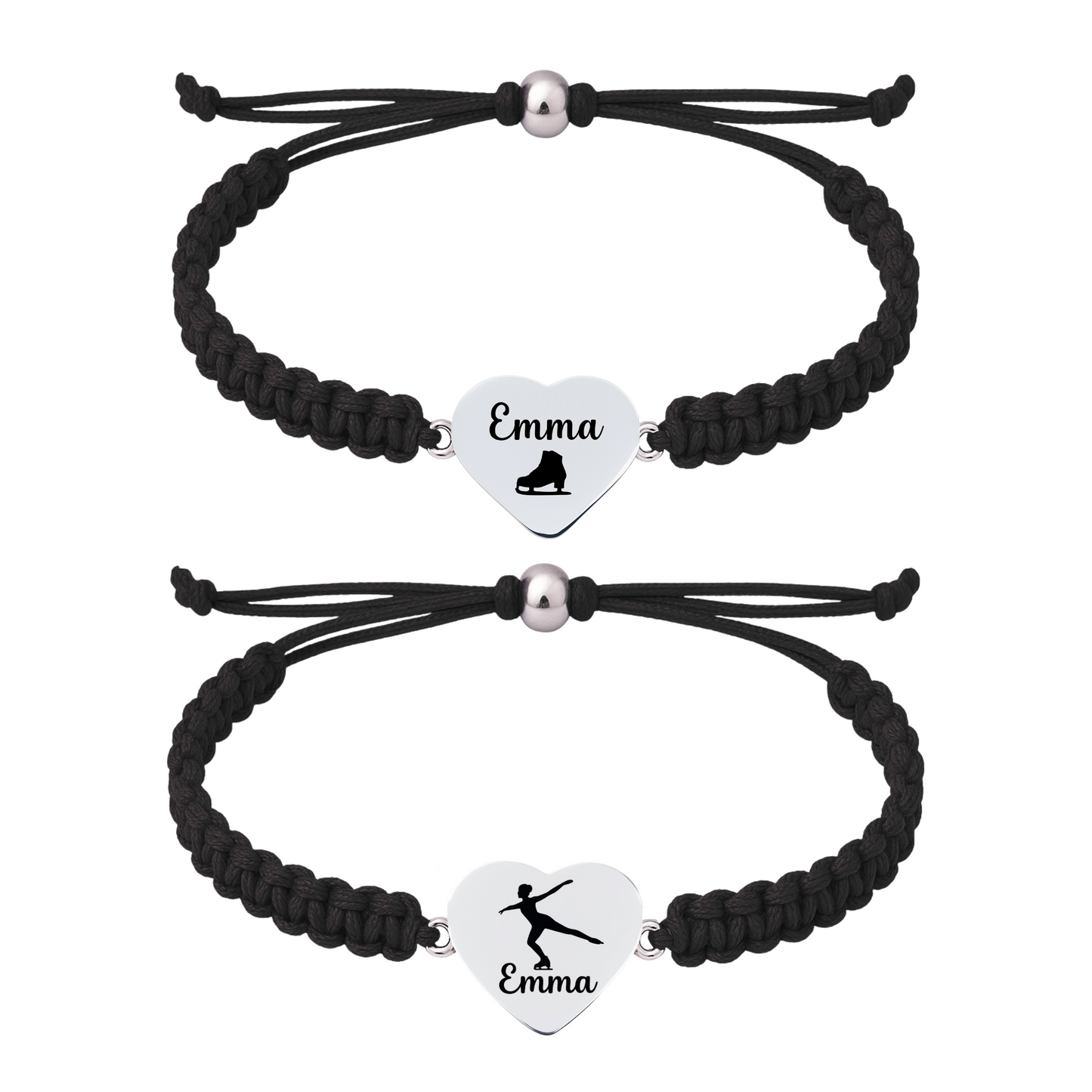 Personalized Engraved Figure Skating Heart Rope Bracelet
