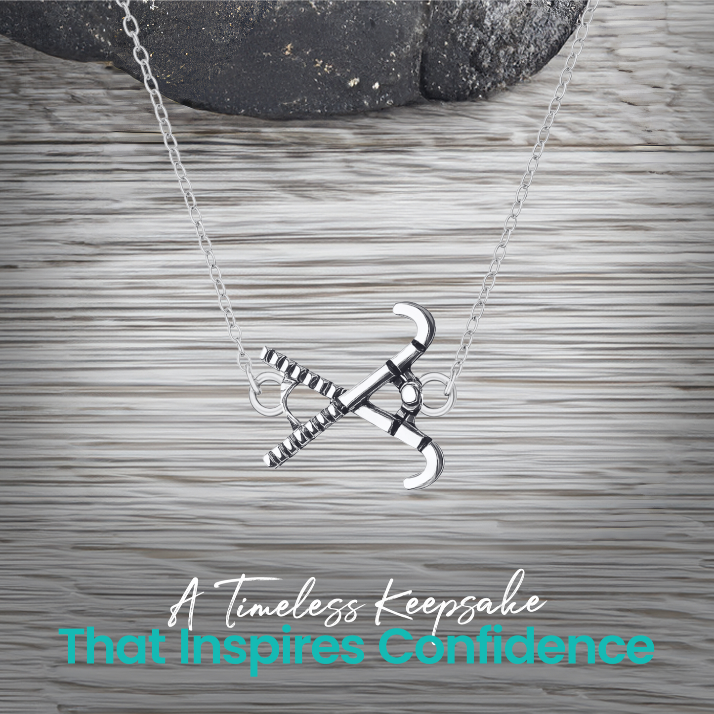 Field hockey necklace close-up with sporty gift-ready message card and pendant details
