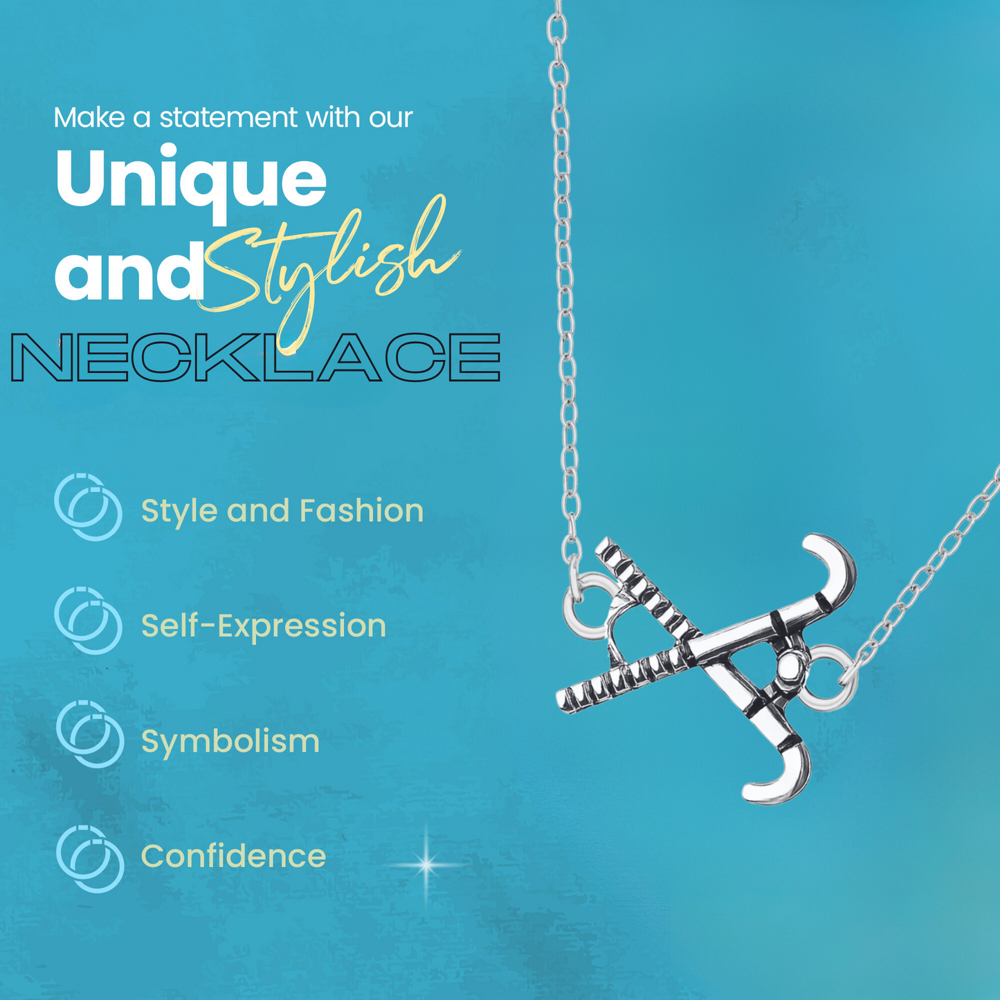 Silver field hockey connector necklace on blue surface with engraved quote card