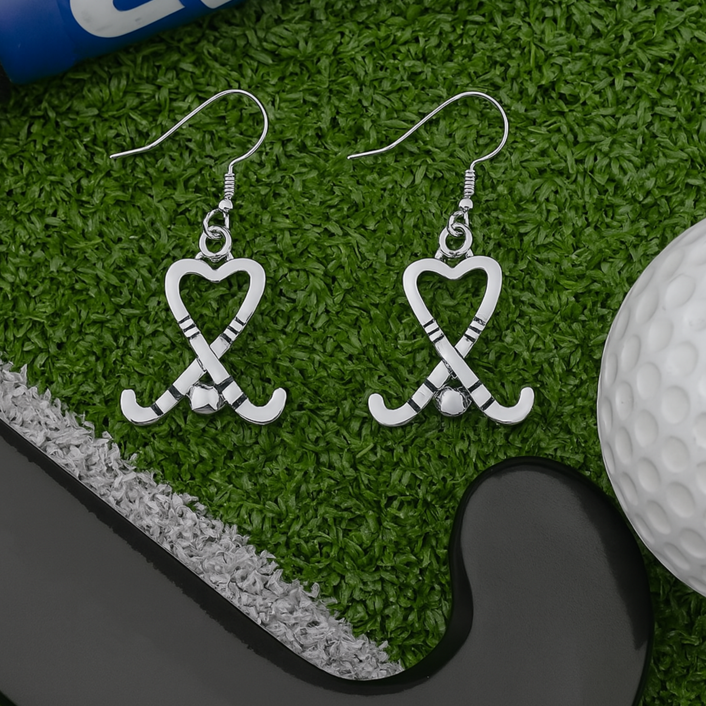 Field Hockey Heart Stick Dangle Earrings
