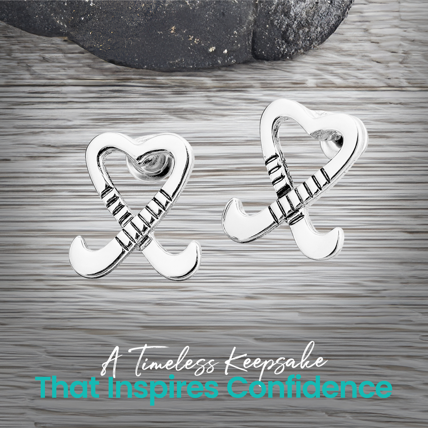 Silver plated field hockey earrings displayed in gift-ready packaging with message card