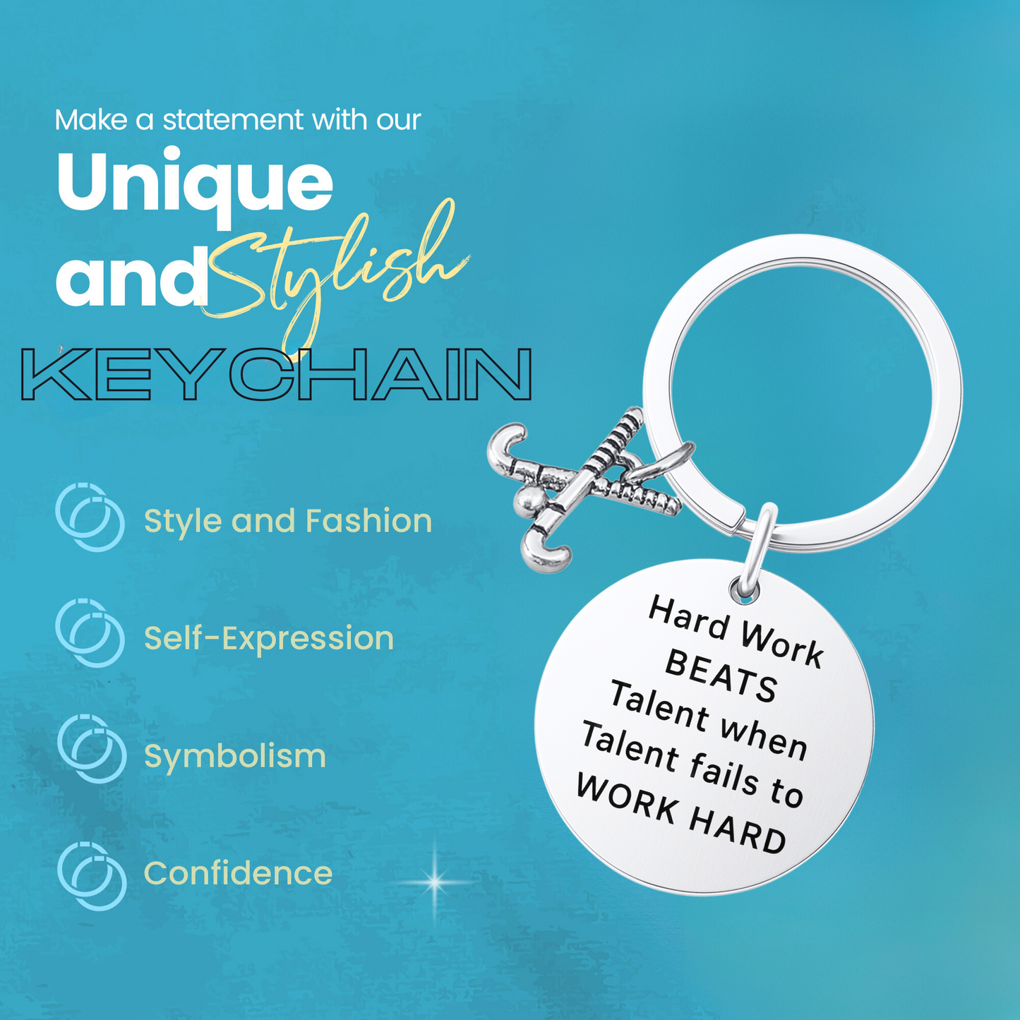 Inspirational field hockey keychain with icons for stylish, durable, and meaningful sports accessory