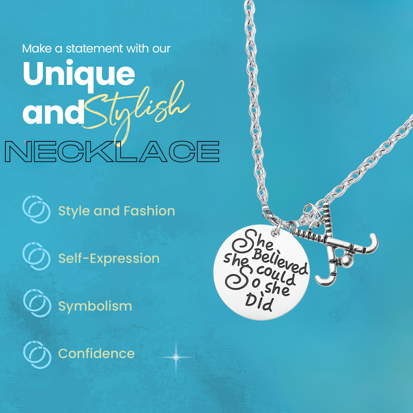 Field hockey necklace with icons for durable, stylish, and inspirational sports jewelry