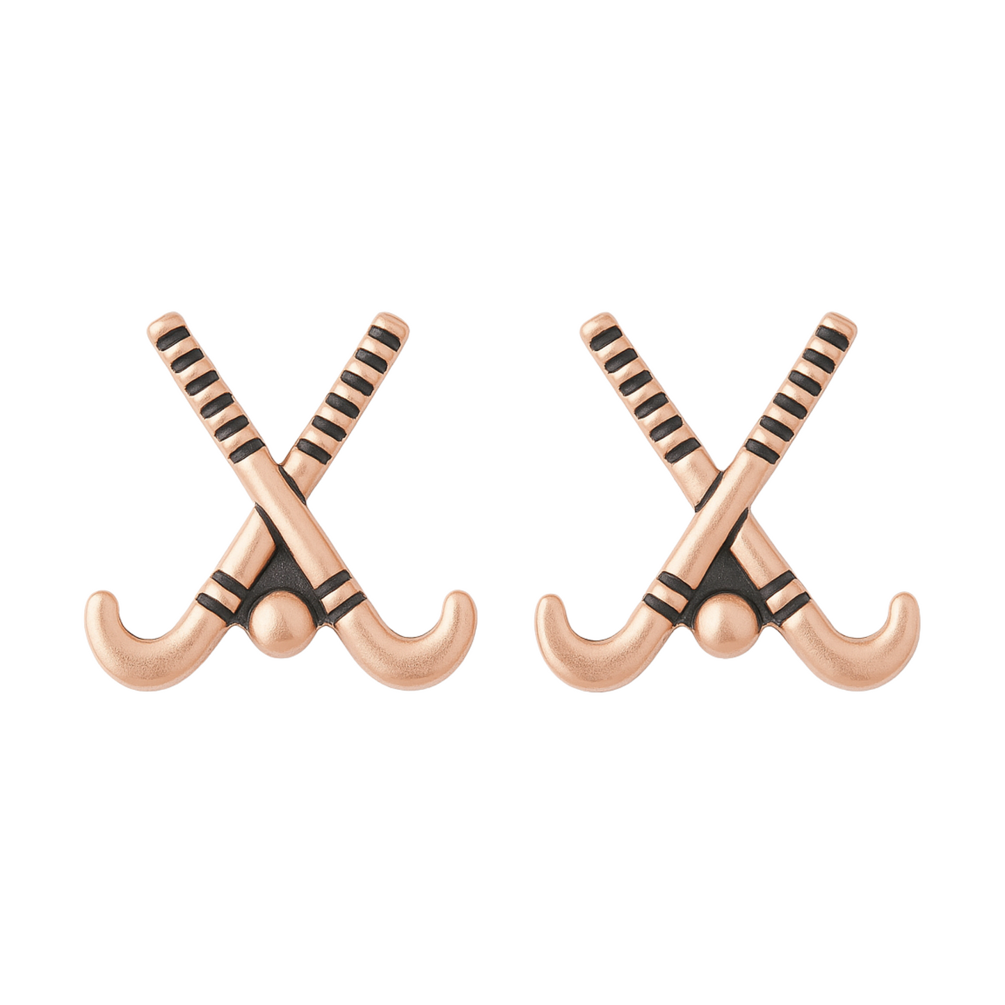 Rose gold field hockey stick stud earrings for girls, teens, and women
