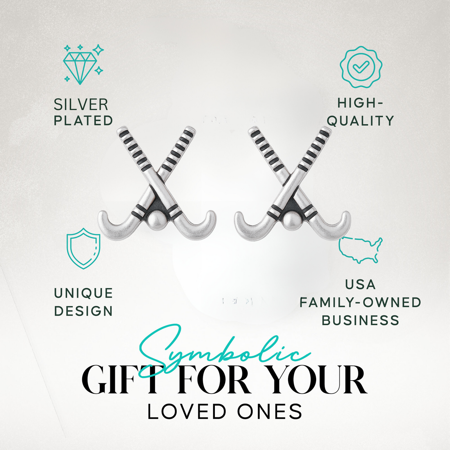 Field hockey stick earrings mounted on brand card, ideal gift for athletes and teammates