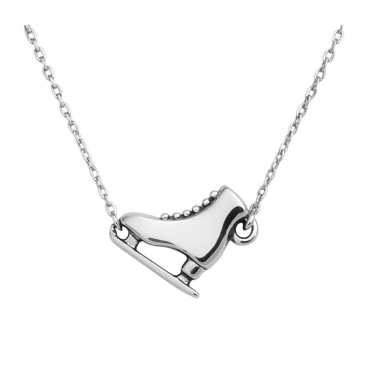 Silver figure skate charm pendant on a delicate chain, perfect necklace for ice skaters