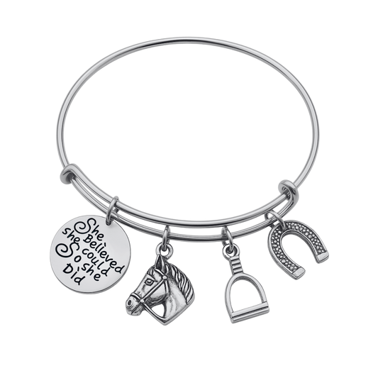 Horse Charm Bangle Bracelet - She Believed She Could
