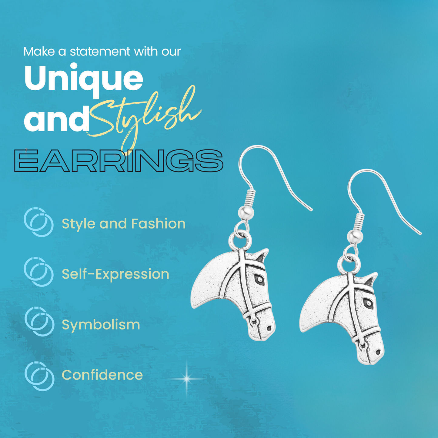 Horse head charm earrings in elegant jewelry pouch, perfect for horse lovers and riders