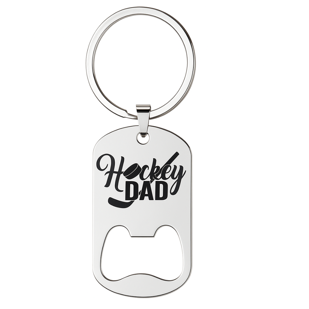 Ice Hockey Dad Stainless Steel Bottle Opener Keychain