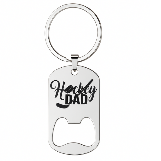 Ice Hockey Dad Stainless Steel Bottle Opener Keychain