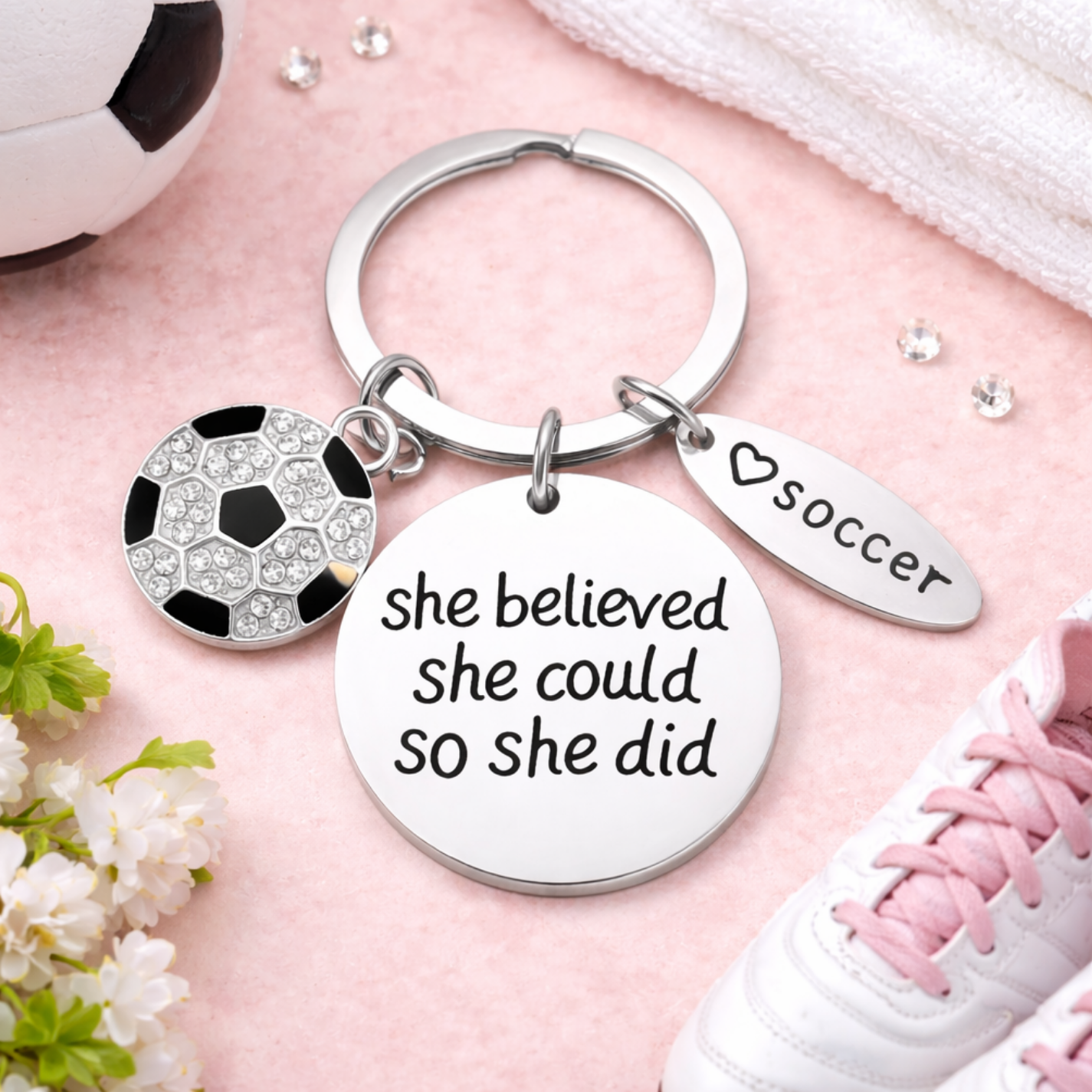 Girls Soccer She Believed She Could Keychain