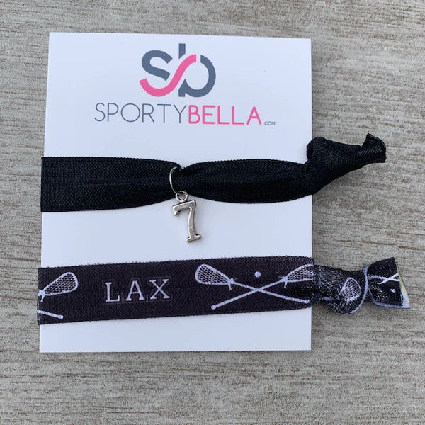 Lacrosse Hair Ties with Number Charm - Pick Color