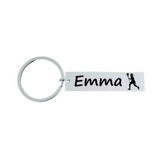 Girls Engraved Lacrosse Bar Keychain