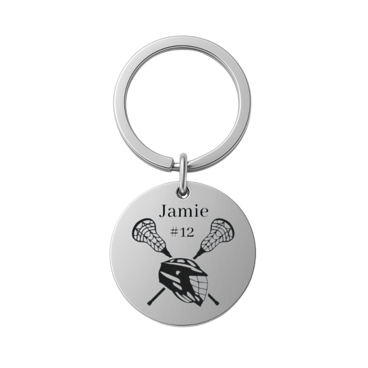 Personalized Engraved Lacrosse Helmet Keychain - Pick Shape