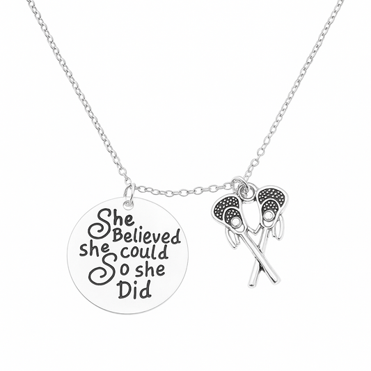 Girls Lacrosse Necklace- She Believed She Could So She Did