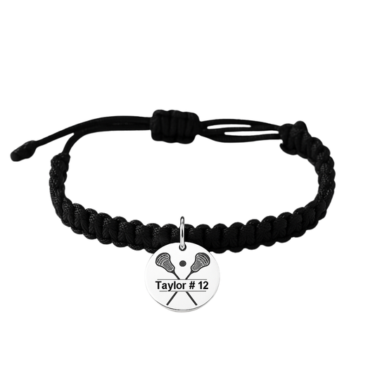 Personalized Engraved Lacrosse Adjustable Rope Bracelet - Pick Color