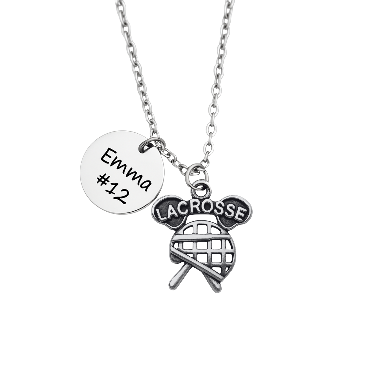Engraved Lacrosse Charm Necklace - Pick Style