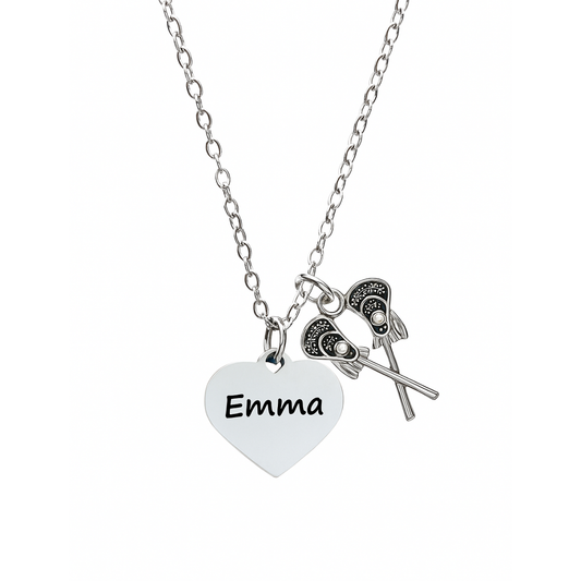 Engraved Lacrosse Heart Necklace