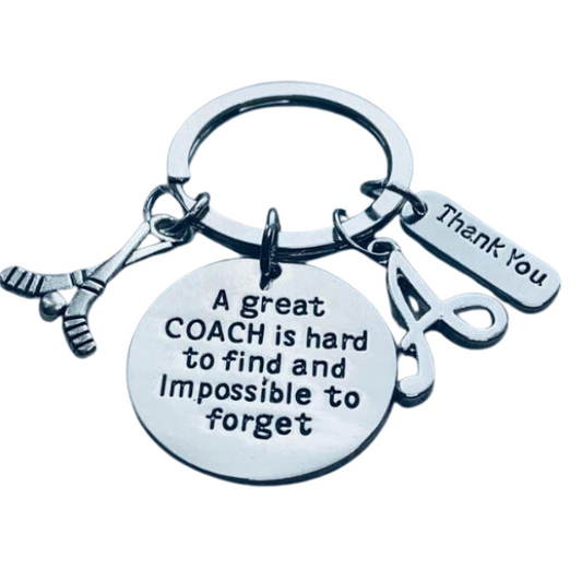 Personalized Ice Hockey Coach Keychain, Great Coach is Hard to Find Coach Keychain