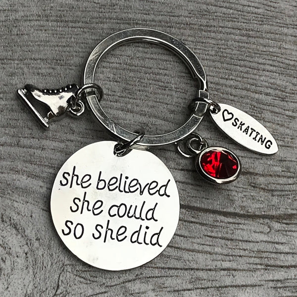 Personalized Skating She Believed She Could So She Did Keychain