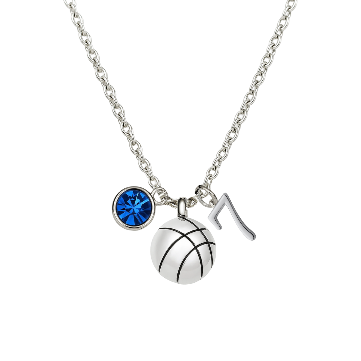 Personalized Basketball Necklace with Birthstone Number Charm
