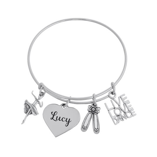 Personalized Dance Charm Bracelet with Engraved Charm
