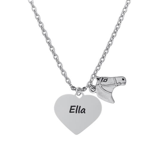 Personalized Engraved Horse Necklace - Heart Shape - Pick Charm