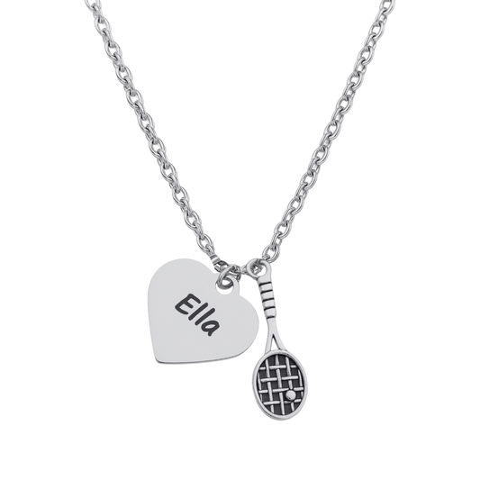 Personalized Engraved Tennis Charm Necklace
