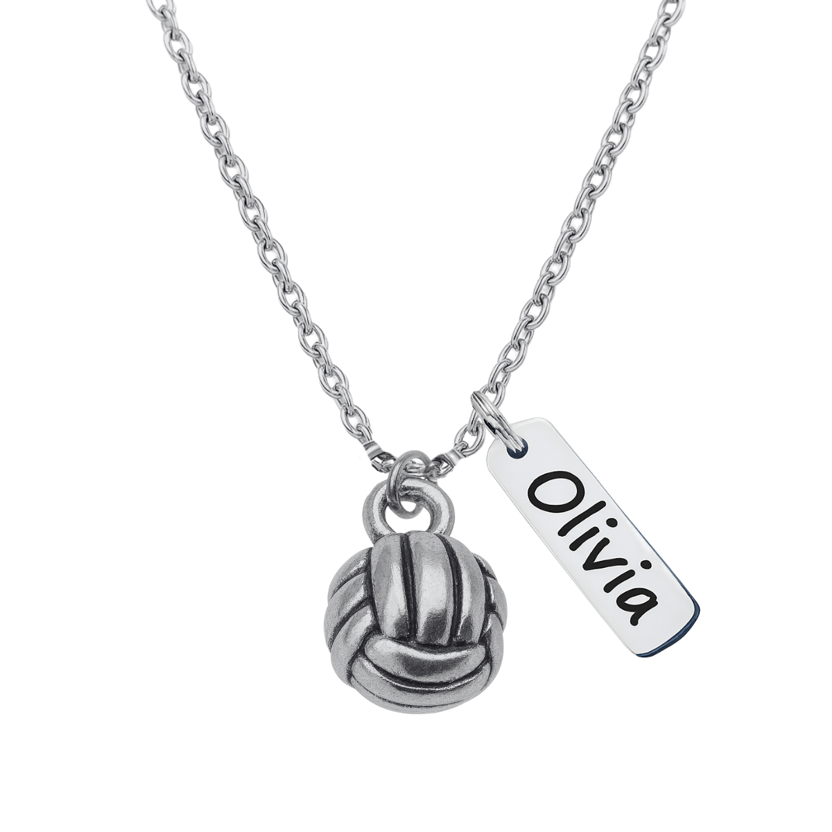 Personalized Engraved Volleyball Tag Charm Necklace