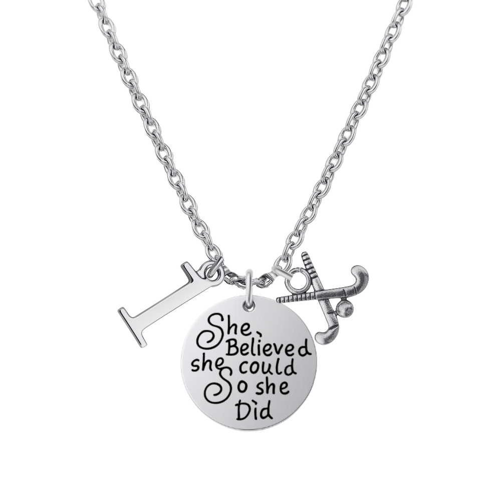 Personalized Field Hockey Necklace - She Believed She Could So She Did