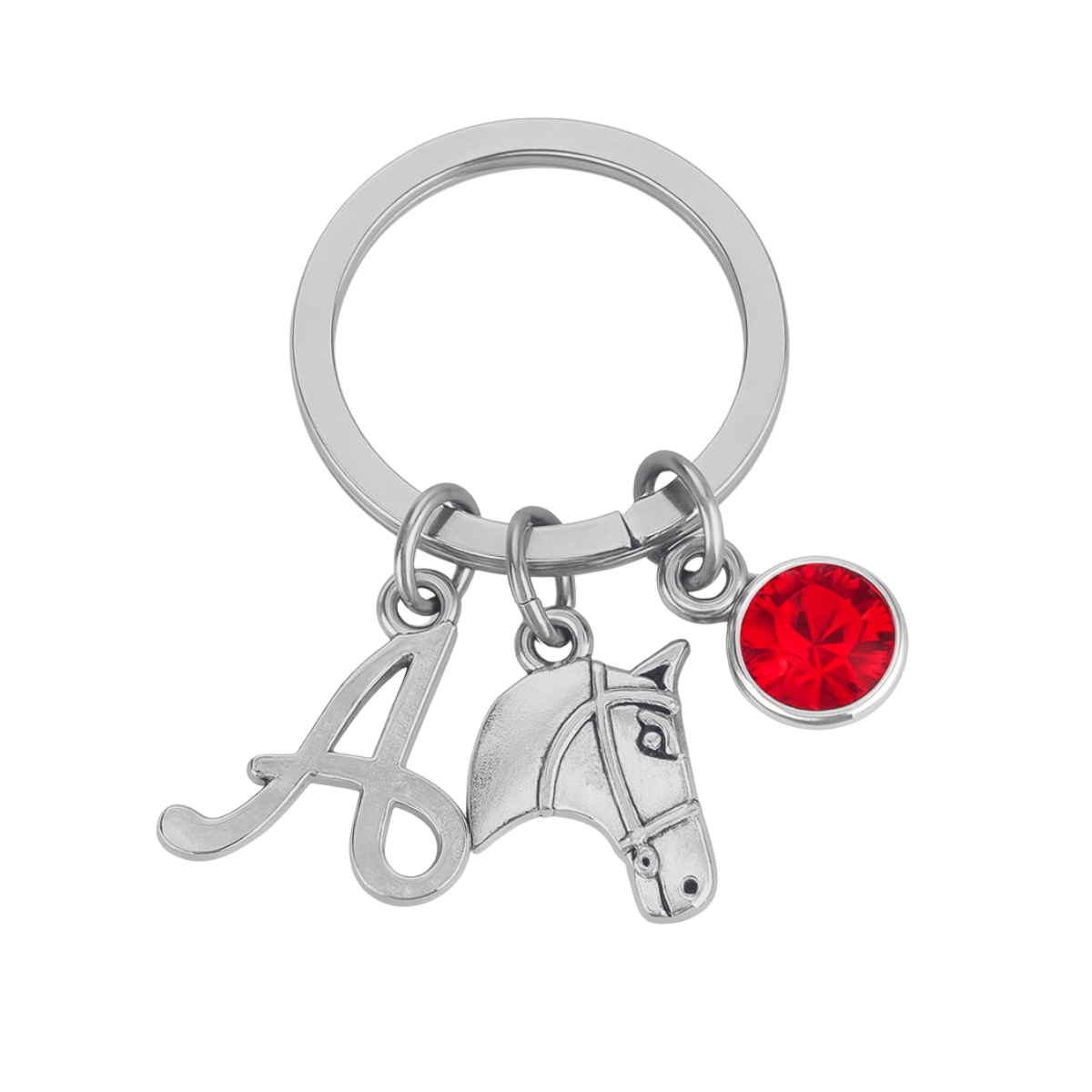 Personalized Horse Keychain with Birthstone & Letter Charm