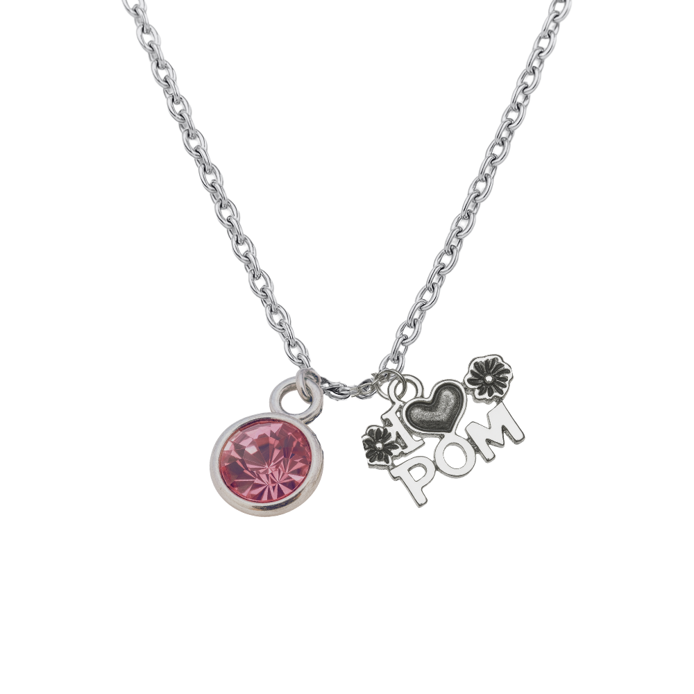 Personalized Pom Necklace with Birthstone Charm