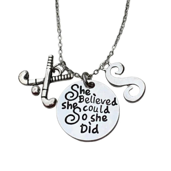 Personalized Field Hockey Necklace - She Believed She Could So She Did